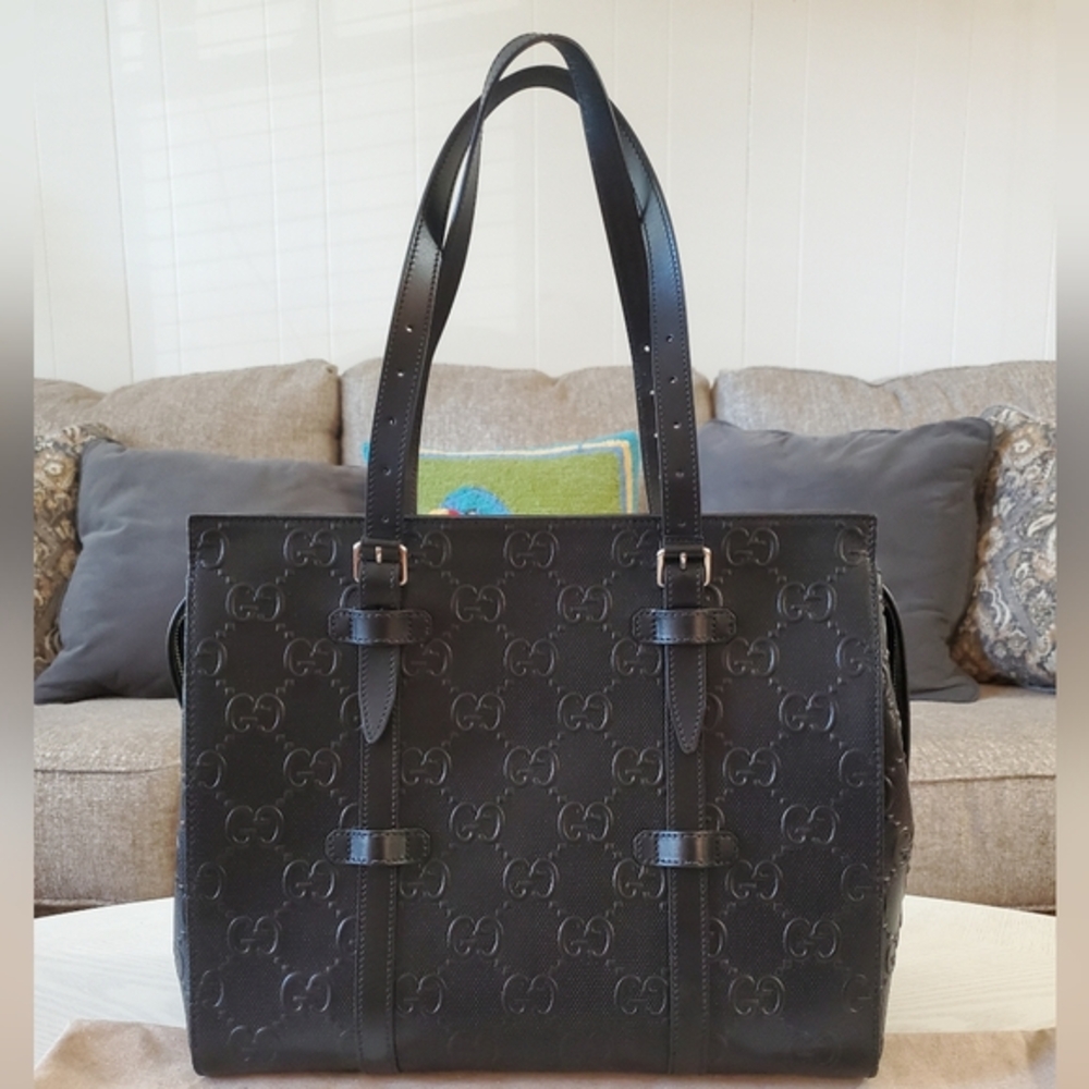 Gucci Tote GG Embossed Black Tote Bag Black NWOT